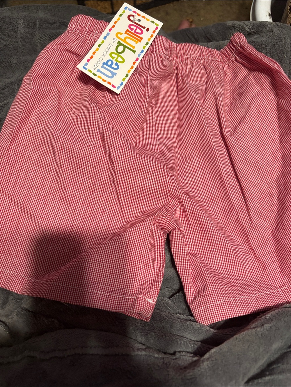 Jelly Beans red & white Gingham Elastic Waist Kids Shorts